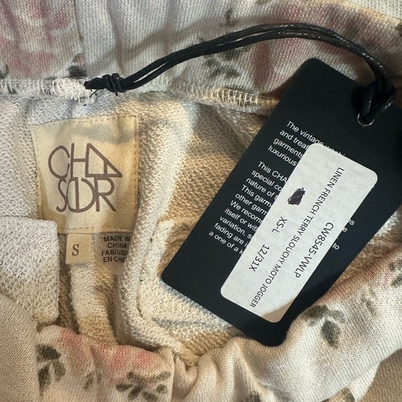 Chaser Linen French Slouchy Moto Jogger Sweatpants Floral Vintage Small NWT - Picture 6 of 7